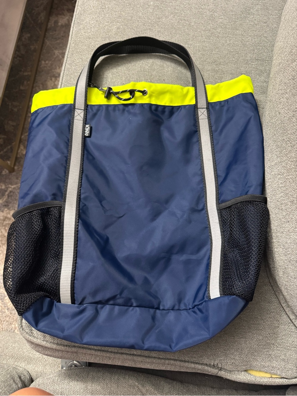 Andi Studio Backpack - Navy and Neon Yellow Everyday Tote Drawstring